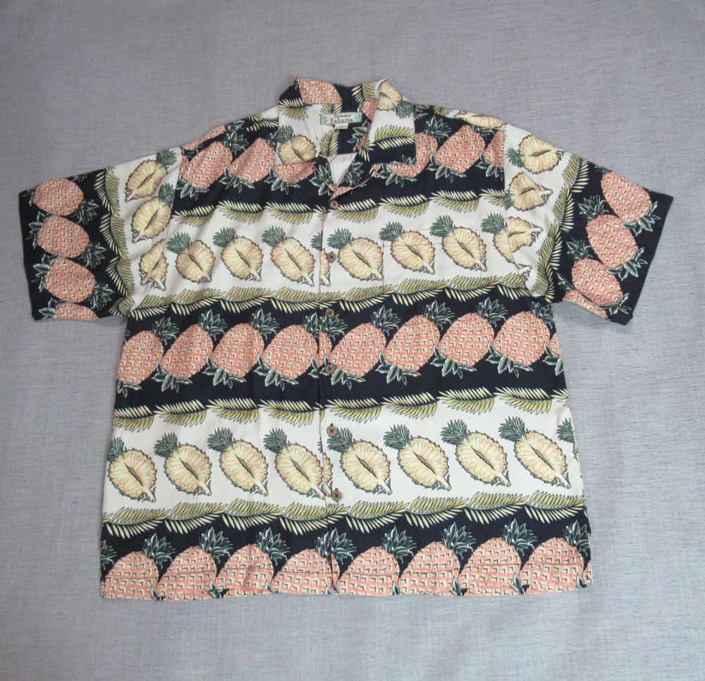 Tommy Bahama Shirt Mens Large Black Pineapple Island Zone Hawaiian Beach Resort